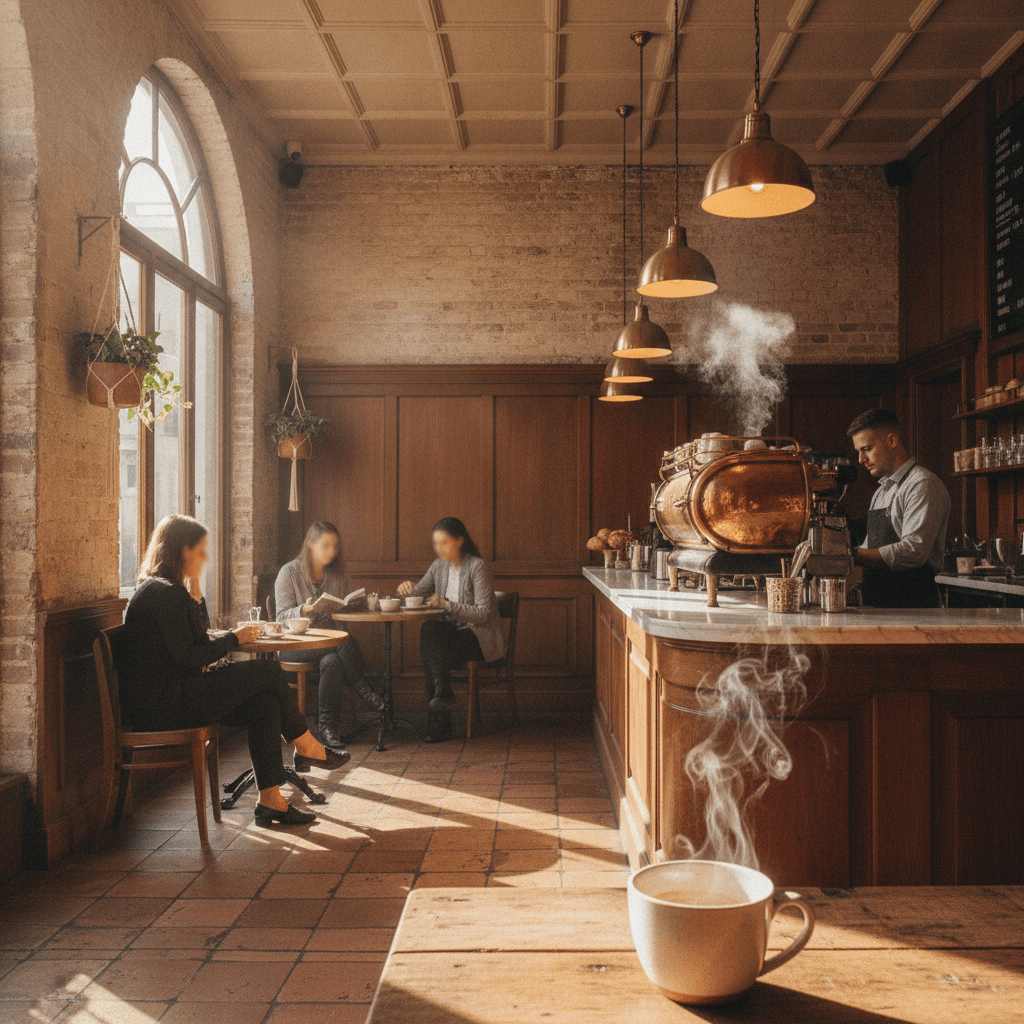 Warm, sunlit interior of Ember & Oat